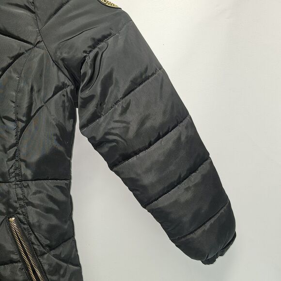 bebe Black Quilted Puffer Jacket LG | Gold Zippers | Hooded | Used - Picture 2 of 16